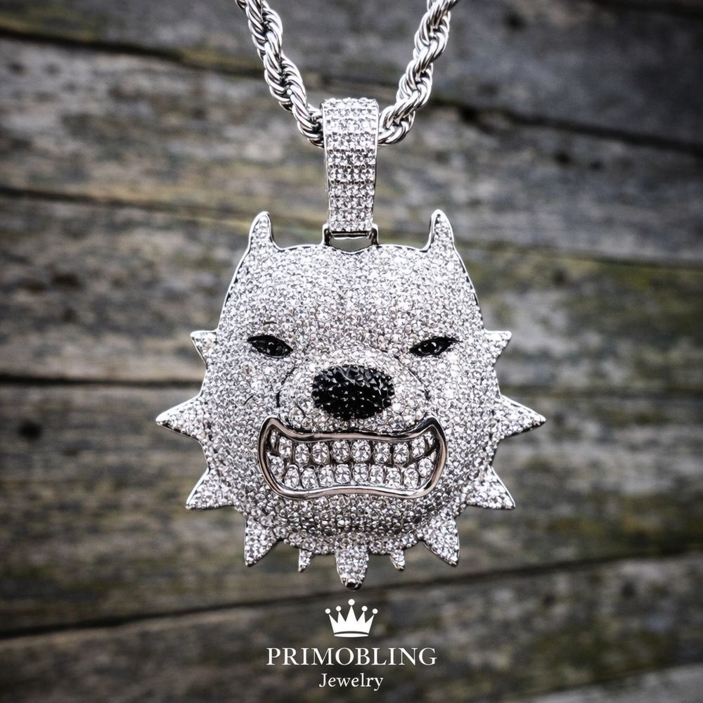 Iced Out Simulated Diamond Pitbull Necklace
